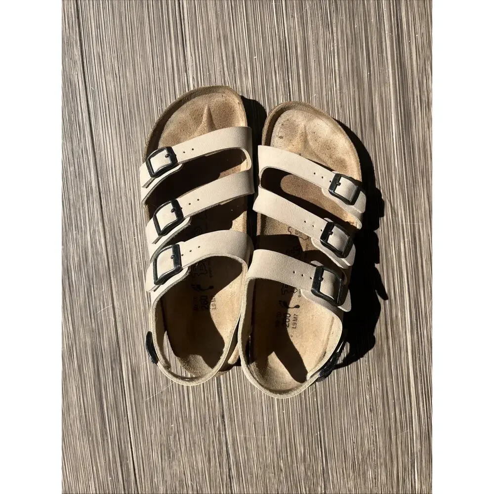 Birkenstock Sandals Womens 40 Strappy White Slip On Open Toe Casual Comfort - Picture 13 of 13